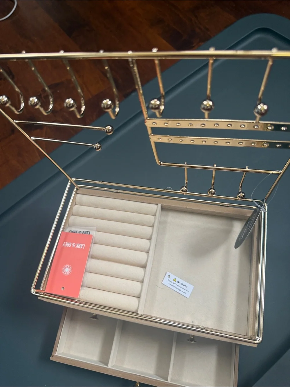 Gold Jewelry Organizer Box with Earring & Ring Storage